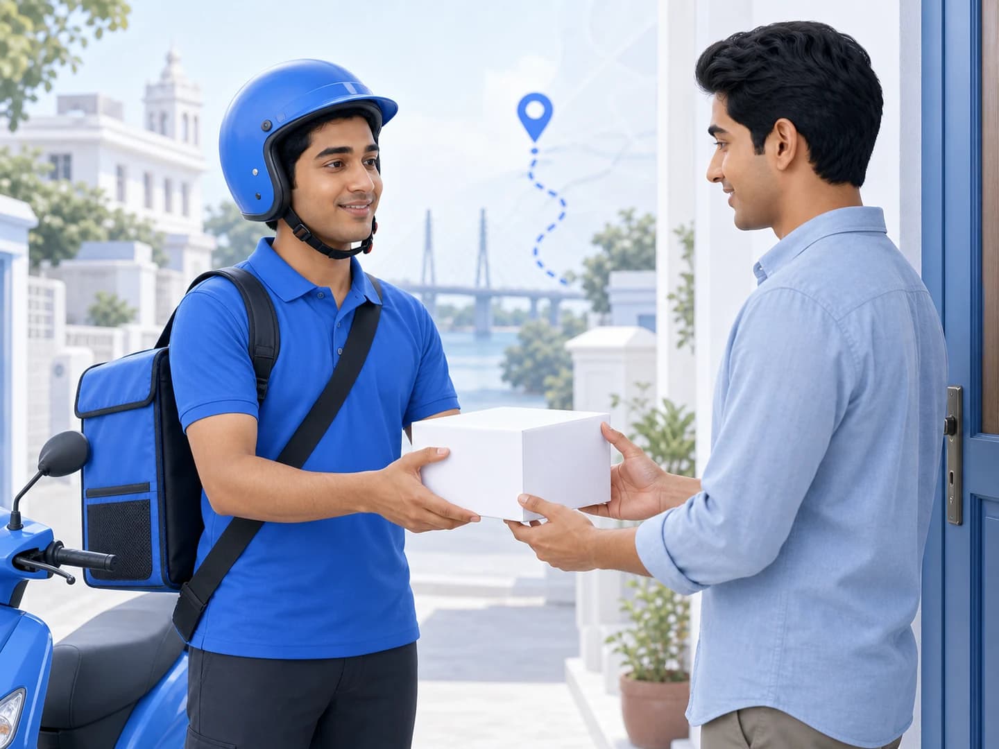 Independent delivery partner completing a careful local handoff